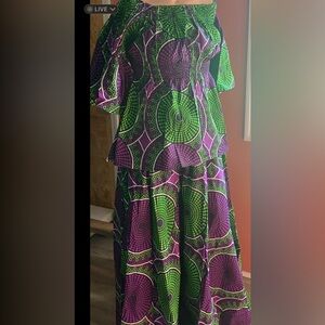 Vibrant Green and Purple Patterned Palazzo Pants Set